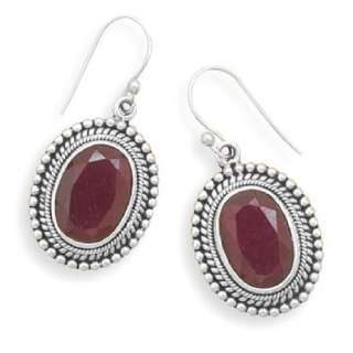 Sterling Silver Antiqued Faceted RoughCut Ruby Earrings  