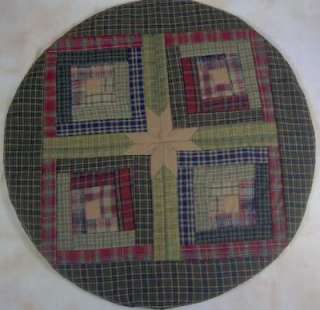 blue tan green plaid round table mat 15 in diameter