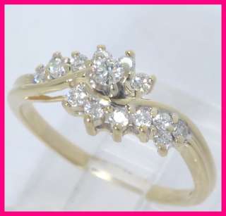 14k Yellow Gold Round Diamond Cluster Engagement Ring .25ct  