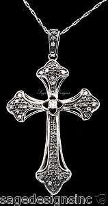 33 Ct Diamond Cross Pendant 14K White and Black Gold w Chain  