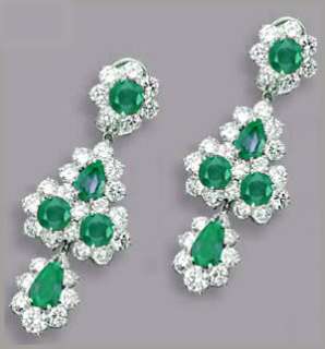 92ct Diamond 14k White Gold Emerald Wonderful Earrings  