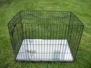 Large 42 Two Door Dog Crate Cage Kennel With Metal Pan  
