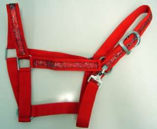 New RED Nylon Glittery DRAFT Horse Halter Saddle Tack  