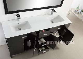   Bathroom Solid Wood Double Vanity Mirror Faucet Trap Drain BSV004H
