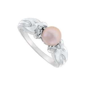  Pink Cultured Pearl and Diamond Ring  14K White Gold 