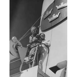  Couple Standing at Railing on Cruiser Deck Photographic 
