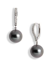 Mikimoto Diamond & Black South Sea Cultured Pearl Earrings  