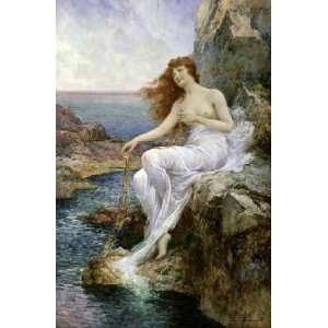  Sea Nymph Seated on a Rock with a Ribbon Seaweed by Alfred Augustus 