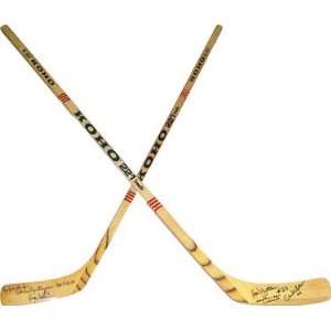 Bryan Trottier and Clark Gillies Autographed Stick   Bob Nystrom &