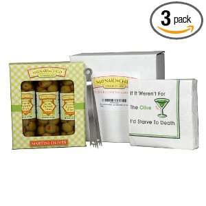   Pack of Stuffed Picante Pimento Olives, Olive Tongs & Cocktail Napkins