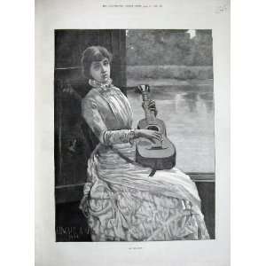 1885 Edward King Fine Art Beautiful Woman Music Lady 