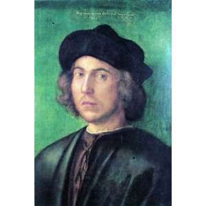 Portrait of a young man against a green background by Durer canvas art 