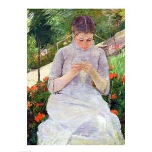  Young Woman Sewing in the garden by Mary Cassatt 18.00X24 
