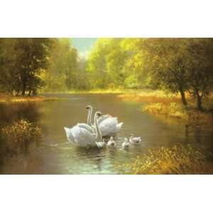 Max Weber 54.5W by 35H  Swan Family CANVAS Edge #5 3/4 L&R semi 