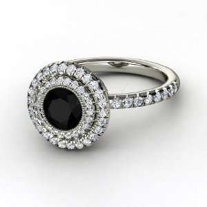  Natalie Ring, Round Black Onyx Platinum Ring with Diamond 