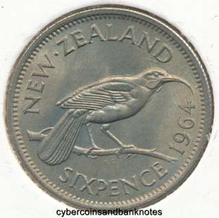 NEW ZEALAND   1964 Sixpence, Elizabeth II   Gem Unc  