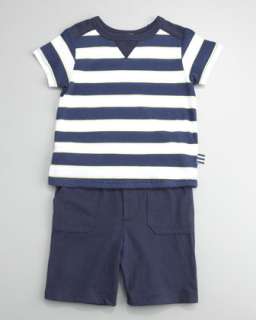 Scarf Stripe Tee and Shorts, Navy/White
