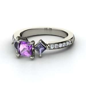  Caroline Ring, Princess Amethyst Platinum Ring with Iolite 