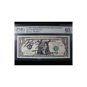 Signed Manzarek, Ray $1 2001 Federal Reserve Note San Francisco The 