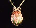 NEW 1992 FABERGE LILY OF THE VALLEY EGG PENDANT WATCH NECKLACE 20 