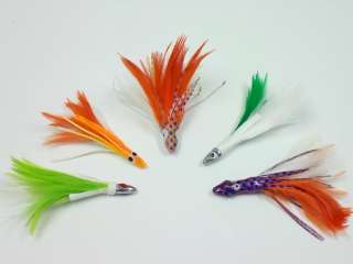 Trolling Feathers Lures, (5) Lures, Various Colors