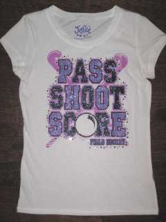   Justice Girls Pass Shoot Score Field Hockey Bling Graphic Tee Top NEW