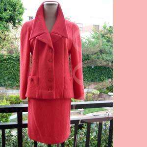CHANEL Flamingo Red Tweed Wool Skirt EnsemblesF40/L  