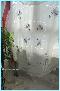 Hand Embroid/cutwork Blue Floral Round Table Cloth  