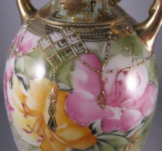   Vase with Dripping Gold & Pink/Orange Flowers Maple Leaf #52  