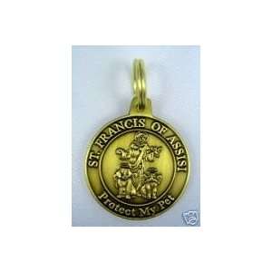 St. Francis of Assisi Protect My Pet Antique Brass 1 Round Pet Medal 