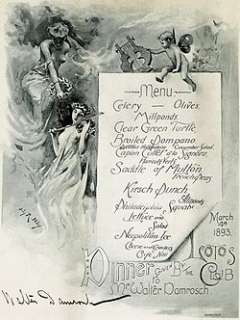 dinner menu from 1893 containing Walter Damroschs signature from a 