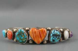   Sterling Spiny Oyster Heart Turquoise Shell Bracelet Signed Cook