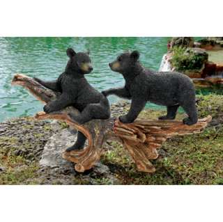   Bear Cubs Sculpture Statue Animal Trunk Garden Design Toscano  