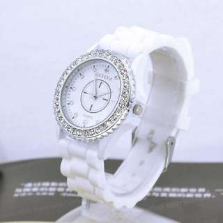 Luxury Geneva Silicone Womens Wrist Watch with Crystal Decor 7 Colors 