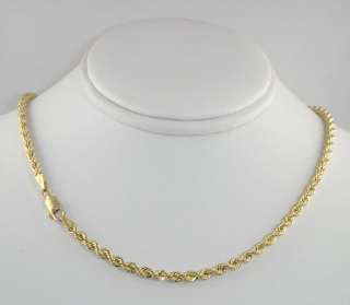 14K Yellow Gold Hollow Rope Chain Necklace 3mm 22  