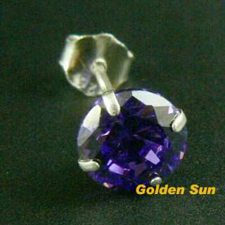 925 Sterling Silver Studs Earrings Purple Crystal B0195  
