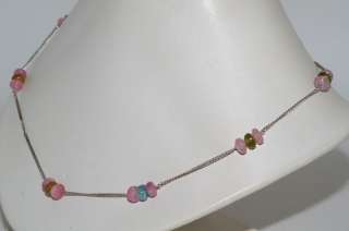 00CT PINK QUARTZ, BLUE TOPAZ & PERIDOT RONDELL CUT NECKLACE  