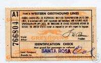 1960 Greyhound Bus Lines Ticket Santa Rosa to Portland  
