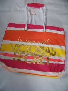   Victorias Secret Metallic Striped Beach, GYM Bag Tote Purse **RARE