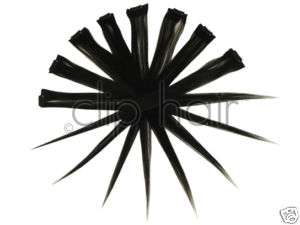 15 CLIP IN HUMAN HAIR EXTENSIONS, BLACK # 1 Streaks  