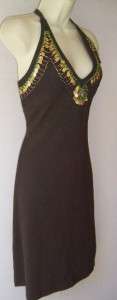 MODA INC Brown Beaded Halter Versatile Dress M 8 10 NEW  