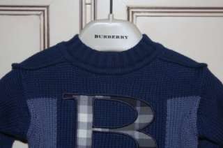 NWT Burberry Navy Big B Nova Check Sweater 6 Months 6M  