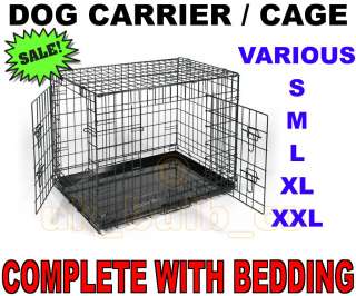 Folding Dog pet Animal Crate Cage Carrier Folds flat & Bed Bedding S M 