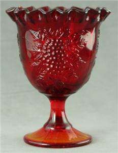 Vintage Glass Vase Red Amberina Grape & Vine Pattern  