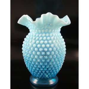  Fenton Glass Blue Opalescent 8 Hobnail Vase #3859 BO 