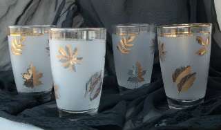 Libbey Gold Leaf Glasses Set of 4 Vintage Water/Iced Tea  
