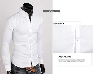 New Young Mens Fashion Button Front Long Sleeve Casual Shirt White 
