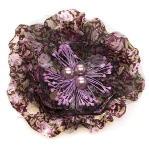  Flower Shape Hair Accessory and Brooch in Burgundy and 