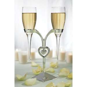   Clear Glass Wedding Flutes with Silver Plated Stand 