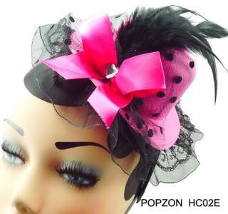Mini Top Hat, Bow Feather Lace Veil Hair Clip  